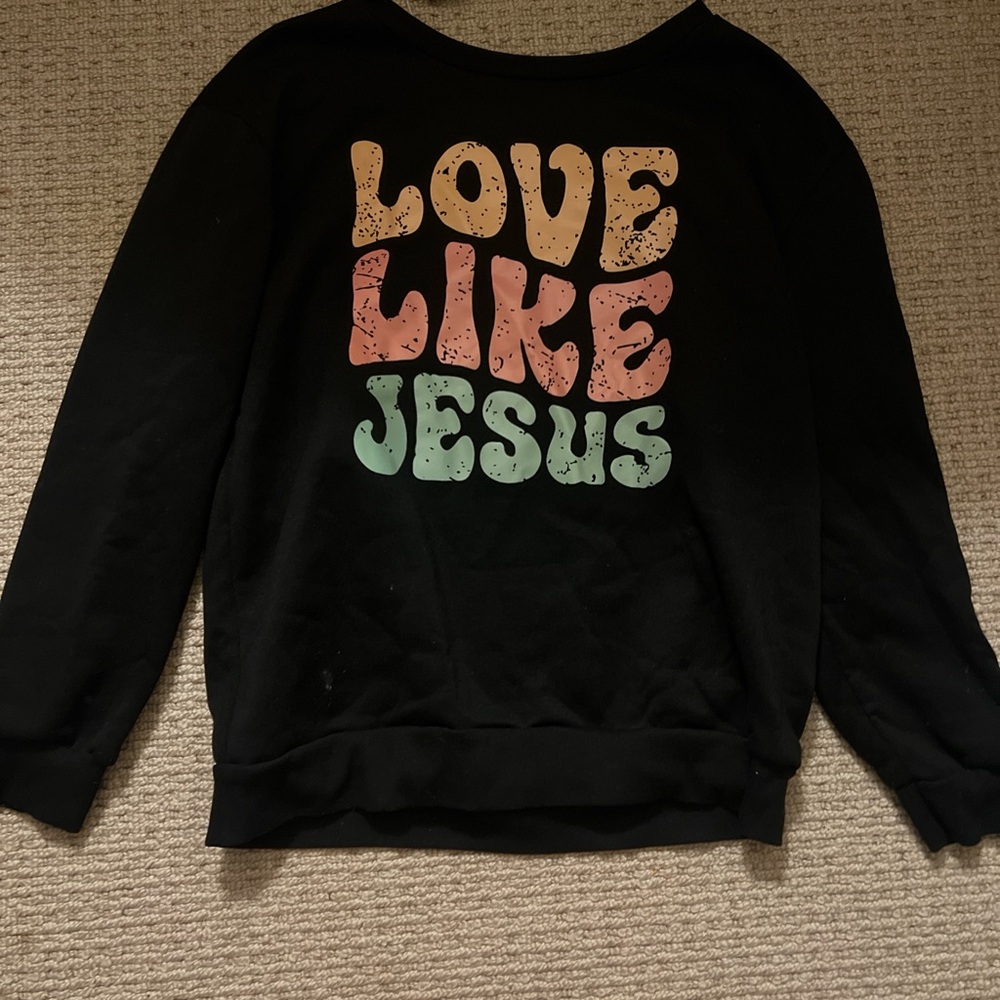 SHEIN Black Crew Neck Sweater with Multicolor Print